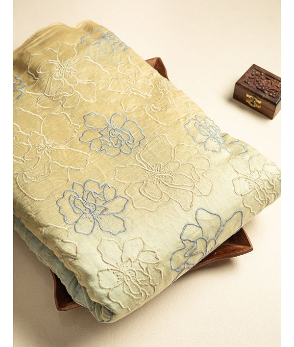 PURE MUL CHANDERI OMBRE EMBROIDERED FABRIC