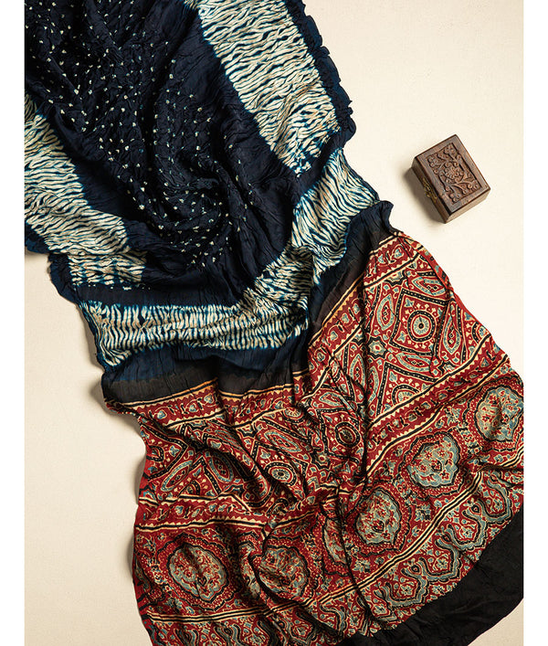 SHIBORI MODAL SILK AJRAKH BORDER DUPATTA