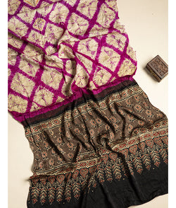SHIBORI MODAL SILK AJRAKH BORDER DUPATTA