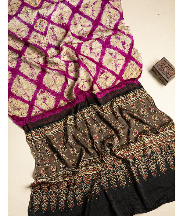 SHIBORI MODAL SILK AJRAKH BORDER DUPATTA