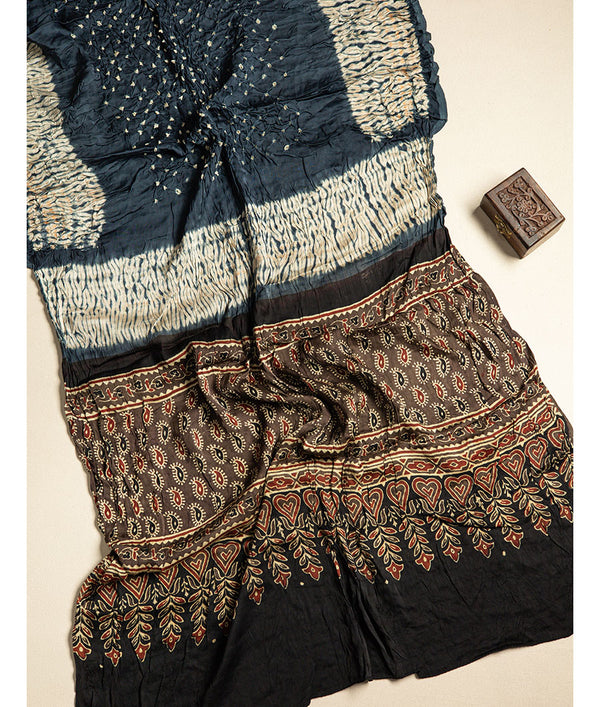 SHIBORI MODAL SILK AJRAKH BORDER DUPATTA