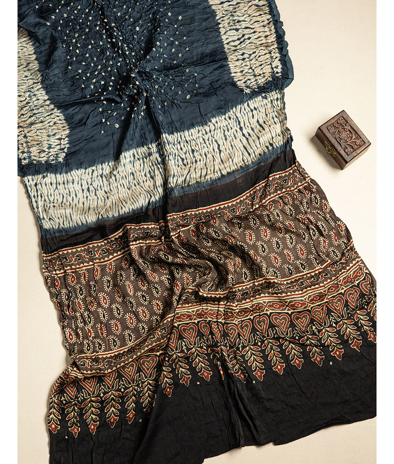 SHIBORI MODAL SILK AJRAKH BORDER DUPATTA
