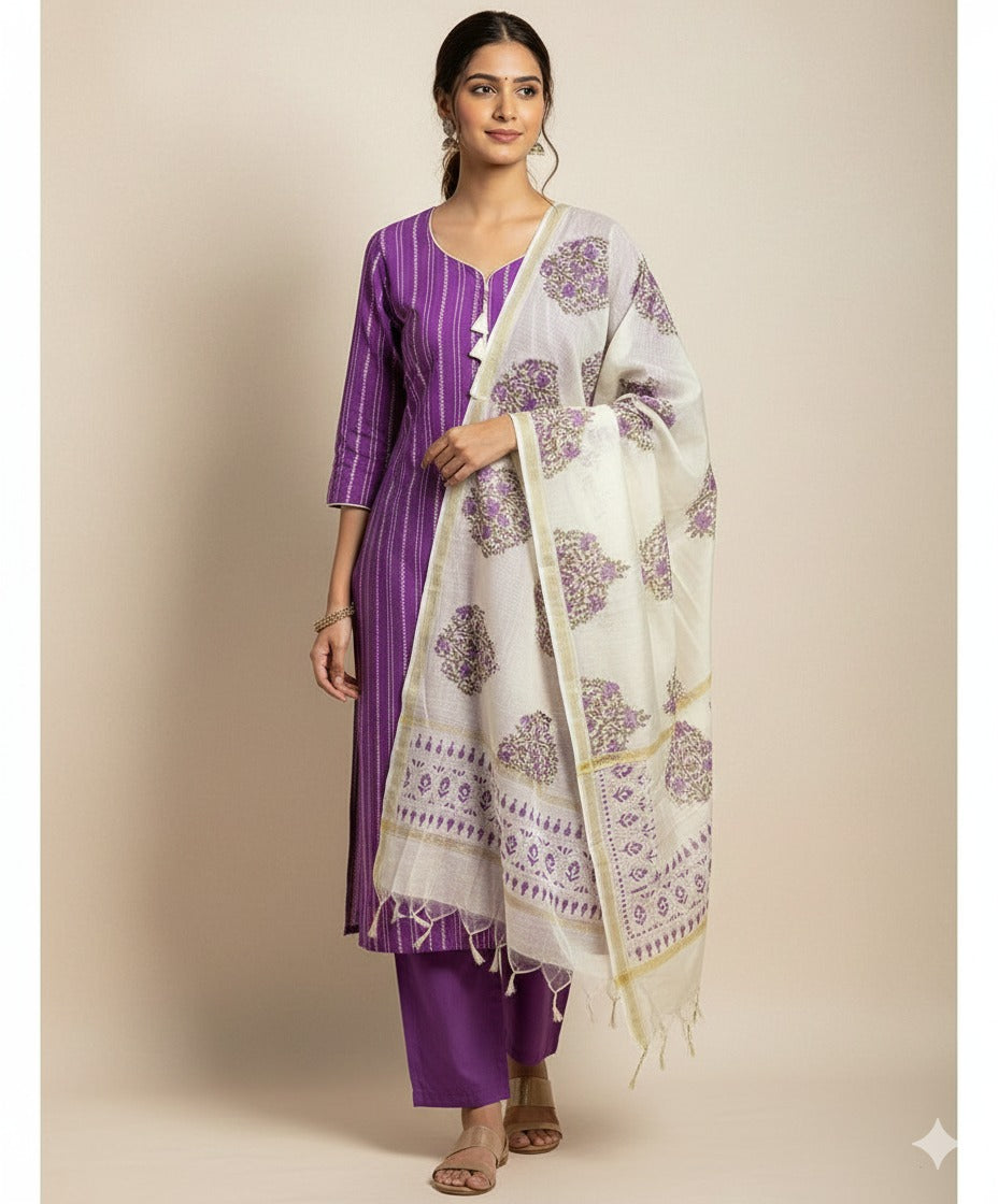 COTTON WOVEN 3 PIECE SUIT SET