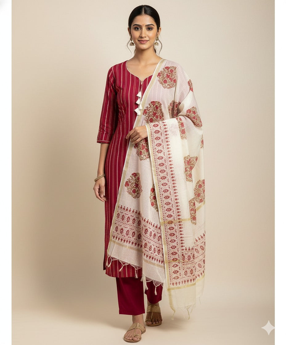 COTTON WOVEN 3 PIECE SUIT SET