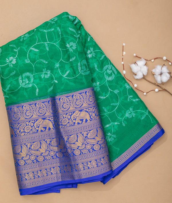 ORGANZA EMBROIDERED WITH ZARI BORDER FABRIC - GREEN