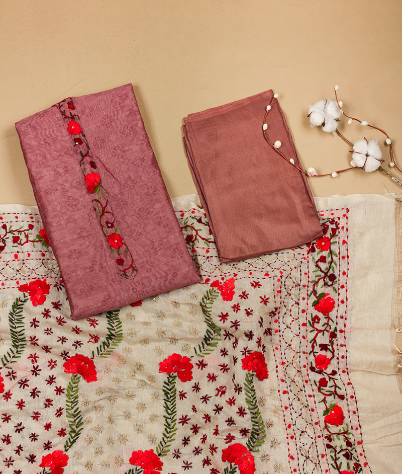 CHANDERI EMBROIDERED SUIT SET